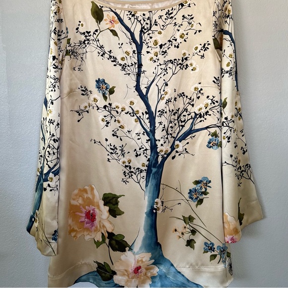 SOFT SURROUNDINGS VTG NEW M Kyoto 100% Silk Tunic • Cherry Blossom Tree Japan - Picture 7 of 15